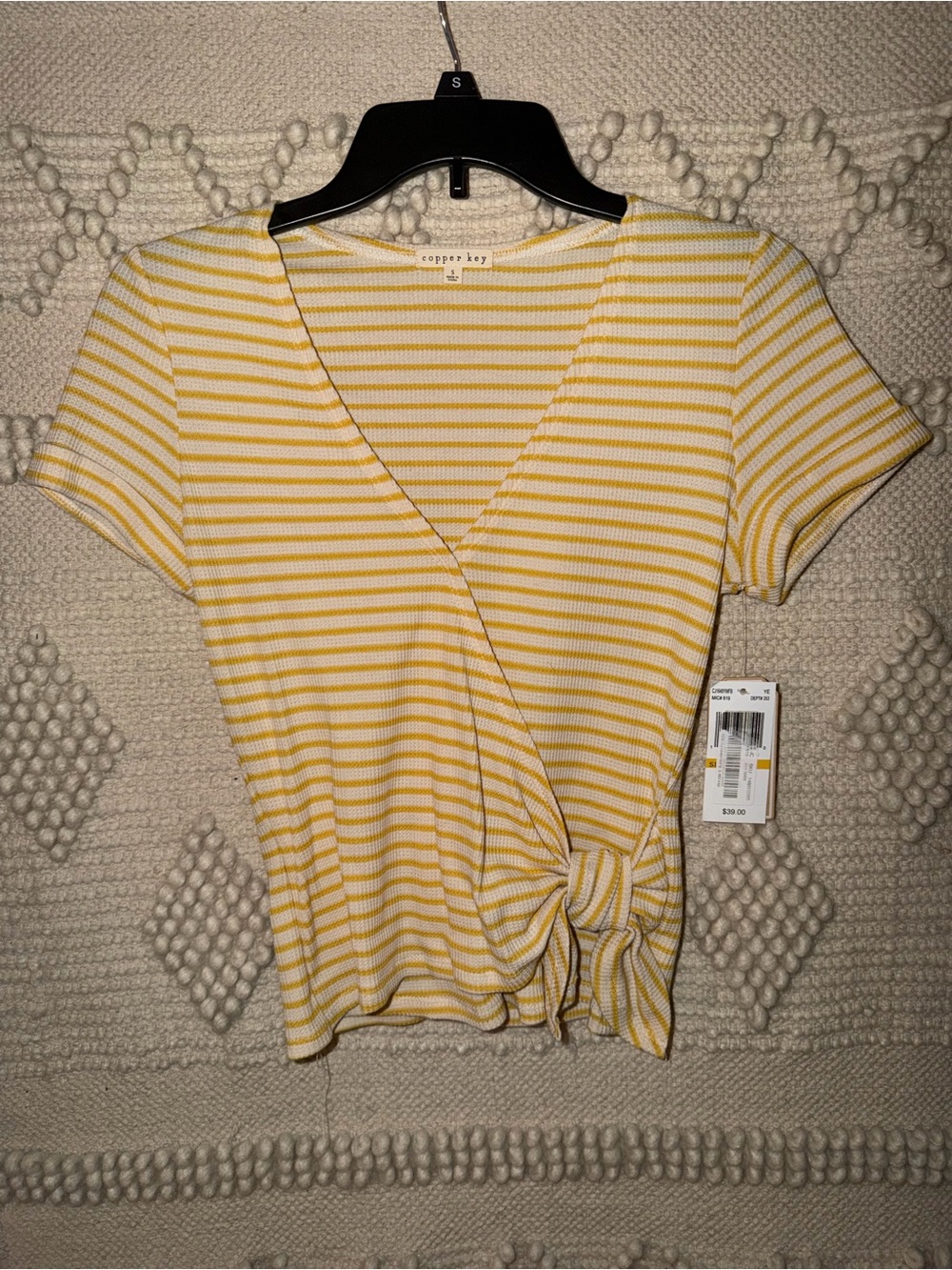 Copper Key Yellow & White Striped Tie-Front Top